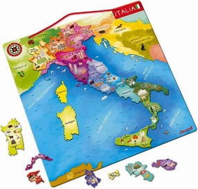 Janod - Magnetic Italia Puzzle Map in Wood - 20 Magnets - 36 x 36 cm - Educational Game for Children from The Age of 7, J05488
