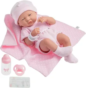 JC Toys 18541 La Newborn Boutique 14 Inch Doll, 9 Piece Set, Real Girl in Pink