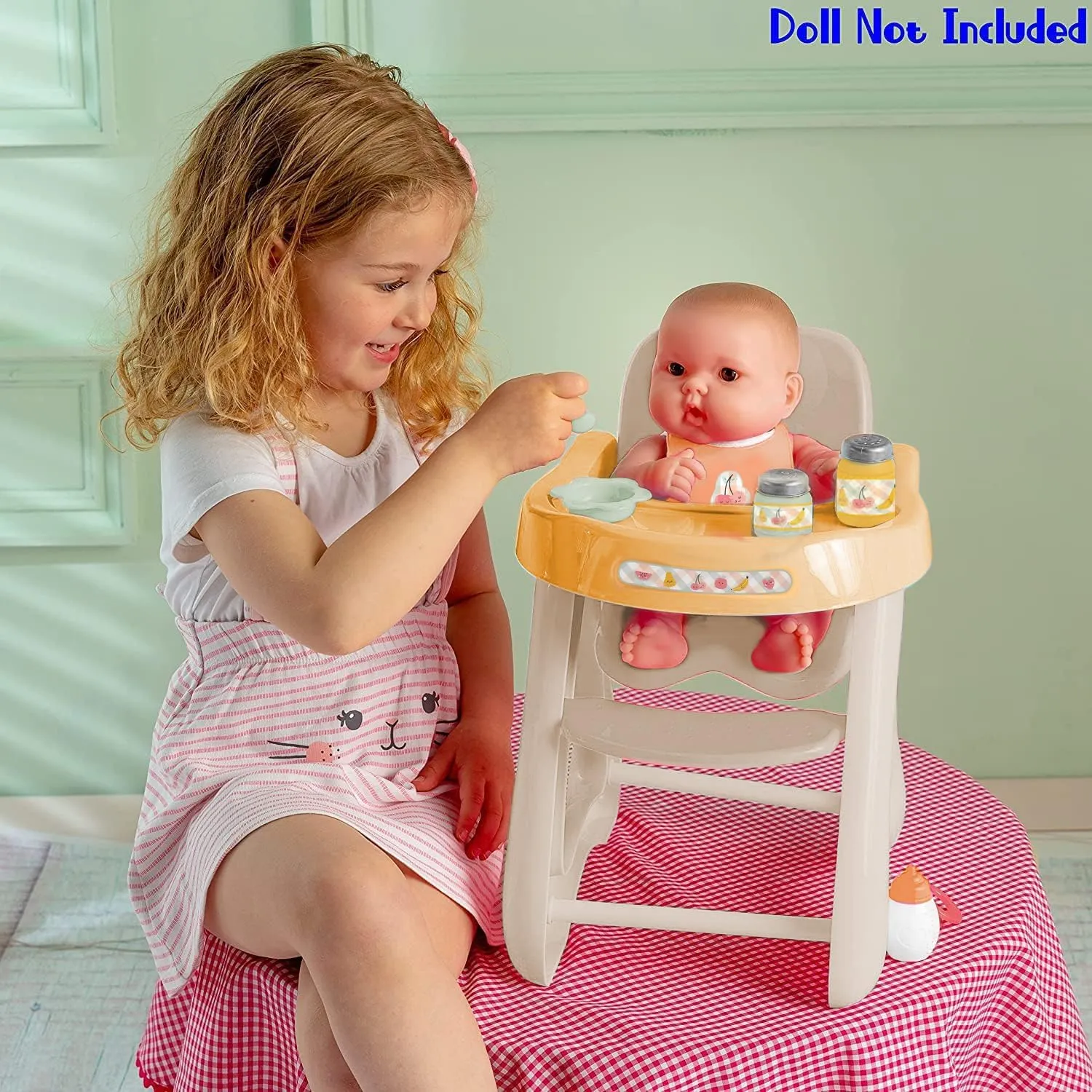 JC Toys - for Keeps Playtime! | Baby Doll High Chair | Fits Dolls up to 17" | Sturdy High Chair and Play Accessories | Ages 2| Earth Tone Colors