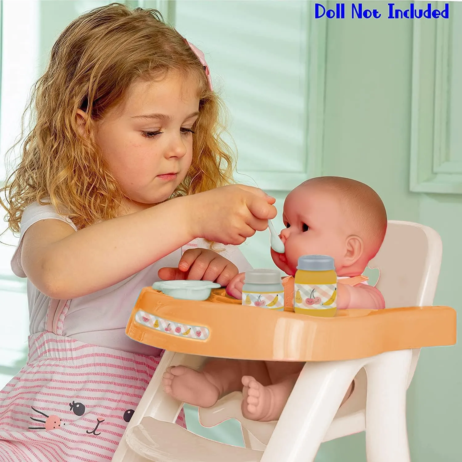 JC Toys - for Keeps Playtime! | Baby Doll High Chair | Fits Dolls up to 17" | Sturdy High Chair and Play Accessories | Ages 2| Earth Tone Colors