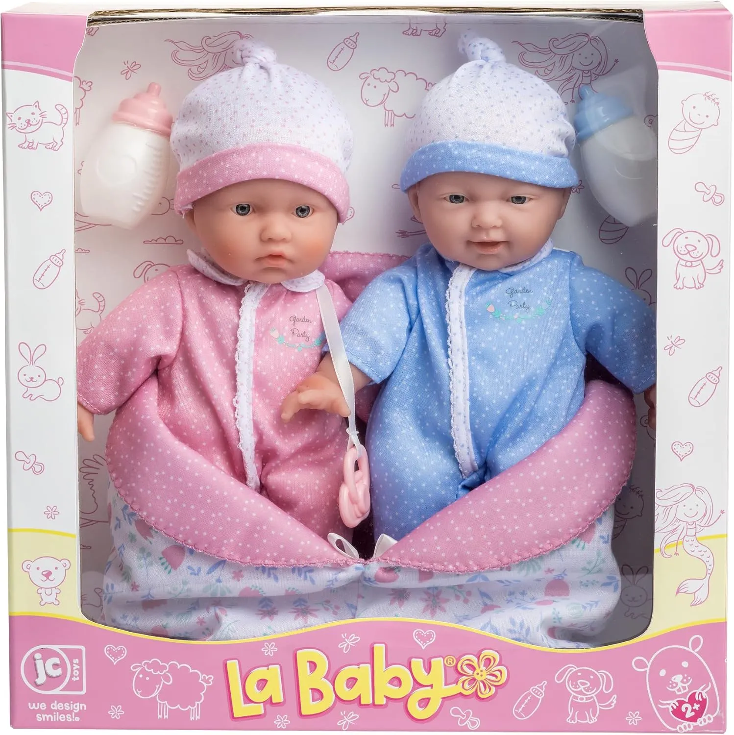 JC Toys La Baby 11" Soft Body Twin Baby Dolls – Removable Outfits and Reversible Sleeping Bag & Accessories– Small Baby Doll Toys for Children 12 Months  
