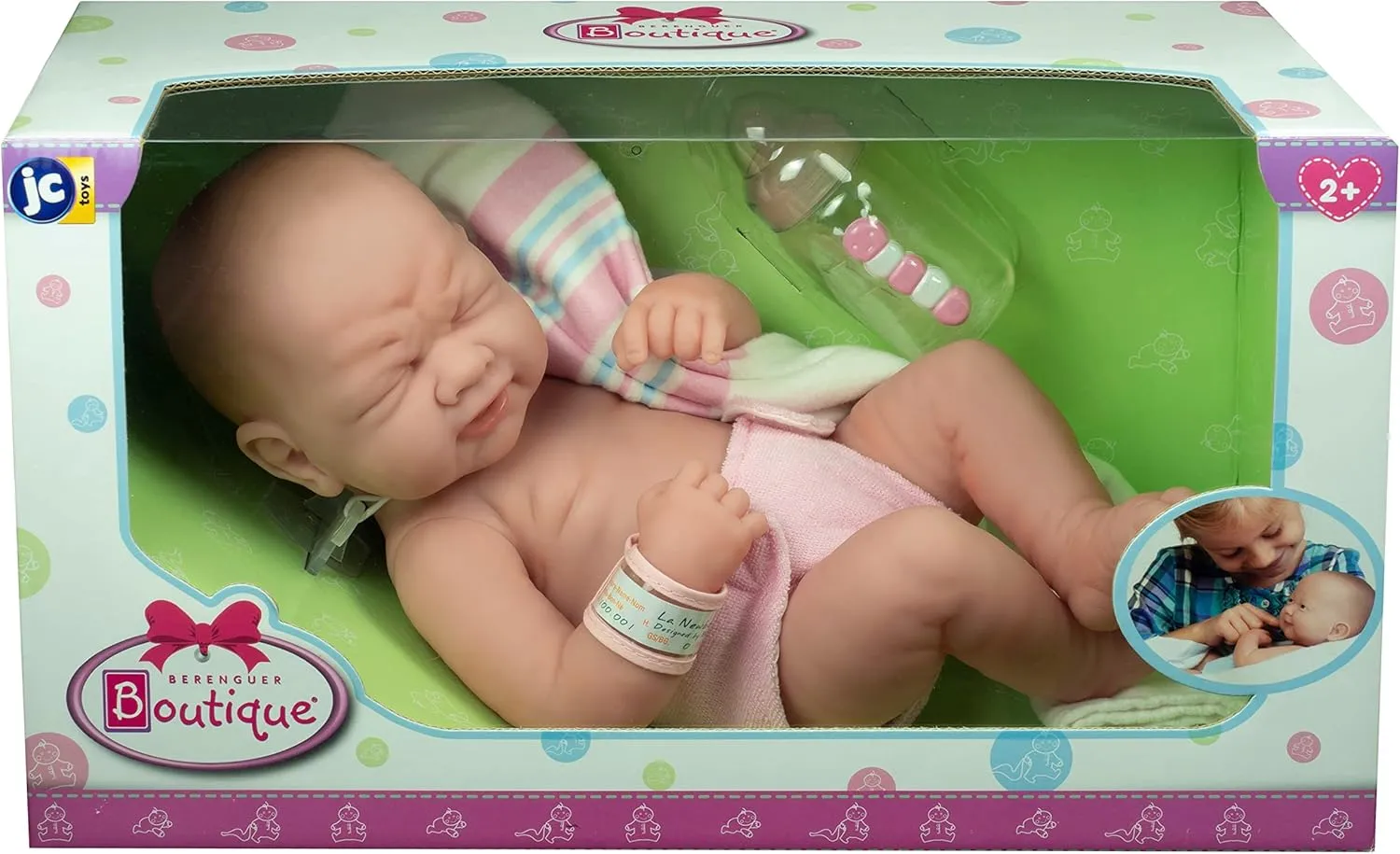JC Toys, La Newborn First Tear | Anatomically Correct Real Girl Baby Doll | 14" All-Vinyl | Includes Hospital Blanket, Bracelet and First Baby Bottle | Made in Spain | Designed by Berenguer | Ages 2 