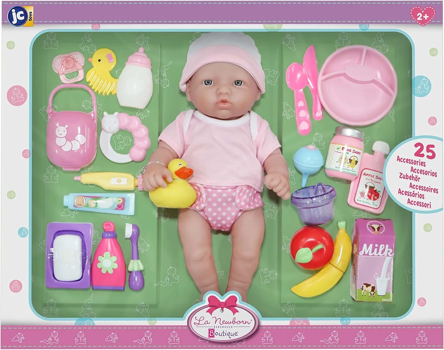 JC Toys - La Newborn Nursery | 25 Pieces Layette Deluxe Gift Set | 12" Life-Like Posable Vinyl Baby Doll w/ Accessories | Pink | Ages 2  (18348)