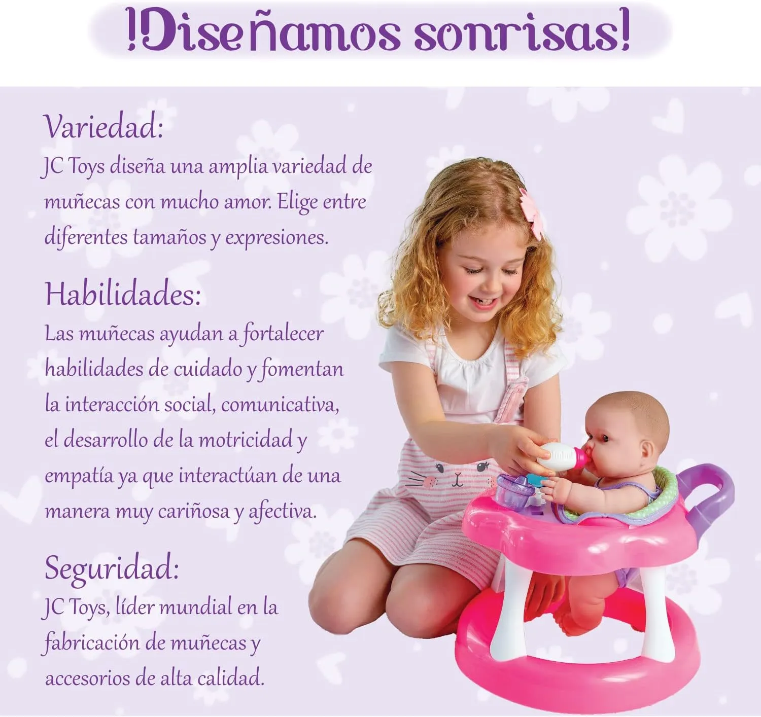 JC Toys Lots to Love Babies 14"" Doll and Walker | Wheeled Walker Gift Set and Accessories | Posable & Waterproof | Ages 2 " (16198), Pink
