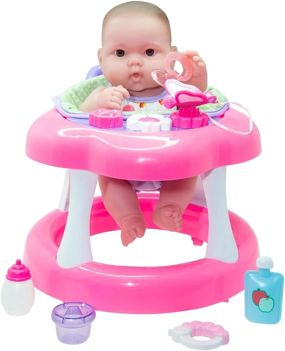JC Toys Lots to Love Babies 14"" Doll and Walker | Wheeled Walker Gift Set and Accessories | Posable & Waterproof | Ages 2 " (16198), Pink