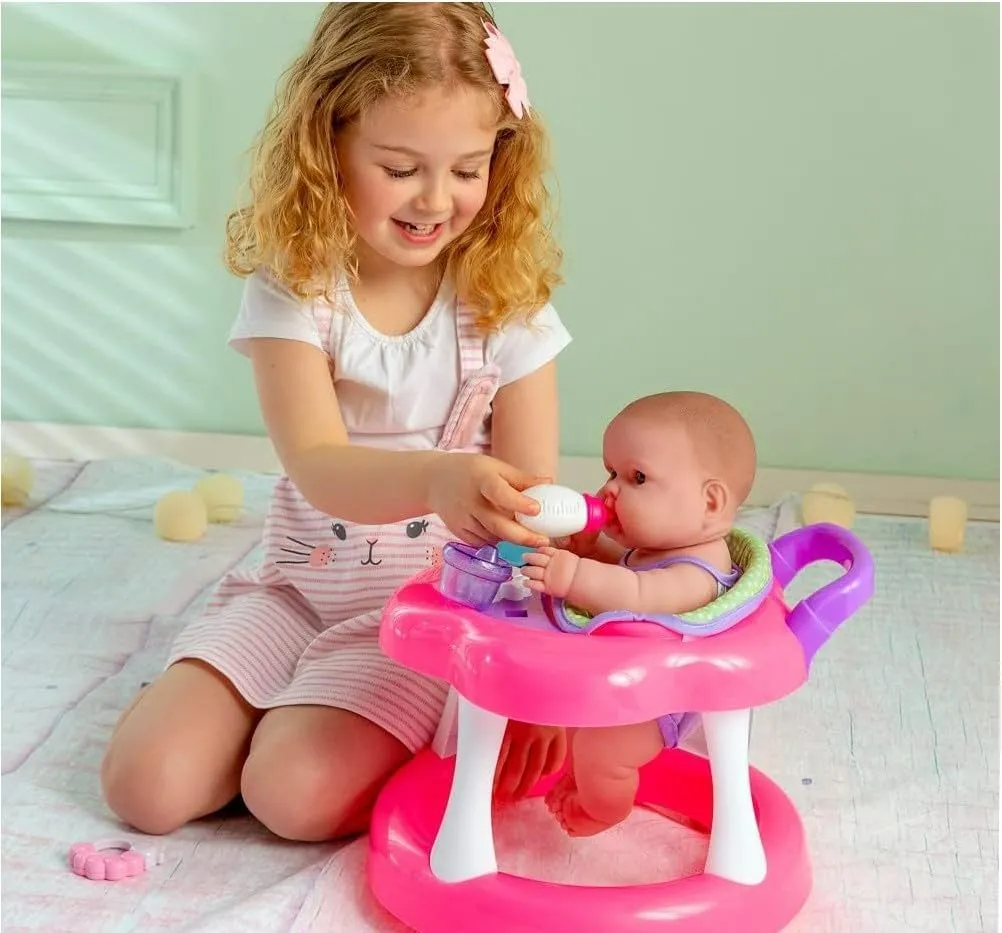 JC Toys Lots to Love Babies 14"" Doll and Walker | Wheeled Walker Gift Set and Accessories | Posable & Waterproof | Ages 2 " (16198), Pink