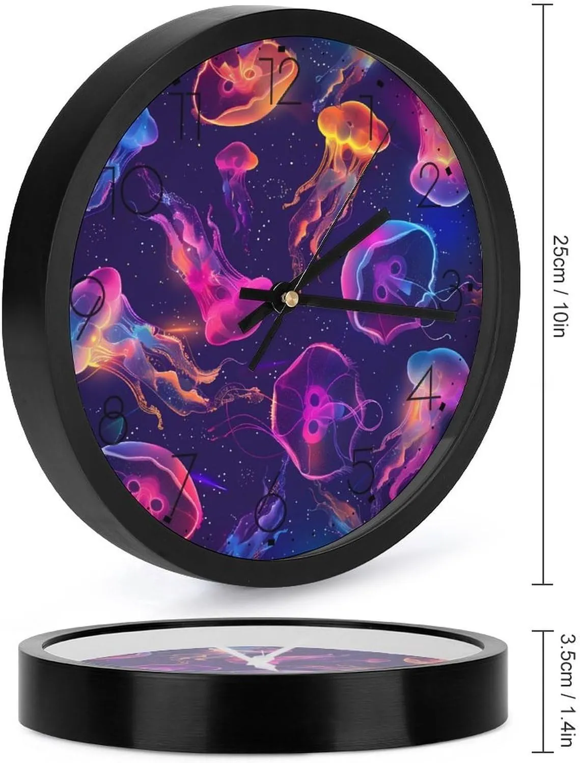 Jellyfish Wall Clock 10 Inch Silent Non-ticking Battery Operated Decorative Clock for Kitchen Bedroom