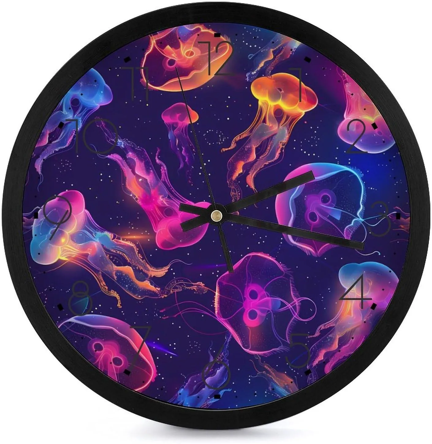 Jellyfish Wall Clock 10 Inch Silent Non-ticking Battery Operated Decorative Clock for Kitchen Bedroom