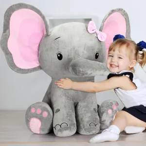 Jenaai Giant Plush Elephant Stuffed Animal for Kids Soft Large Pink Gray Doll for Baby Shower Gender Reveal Party Decorations Birthday Baptism Graduation Gifts Friend Sister, 24 Inch