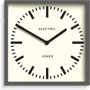 JONES CLOCKS® Box Railway Wall Clock | Square Station Clock | 10 inch | Dark Grey | Cool Designer Look for Kitchen, Living Room or Office