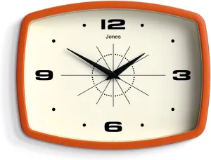JONES CLOCKS® Movie Wall Clock | Retro Rectangular Clock | 10 inch | Orange | Cool Designer Look for Kitchen, Living Room or Office