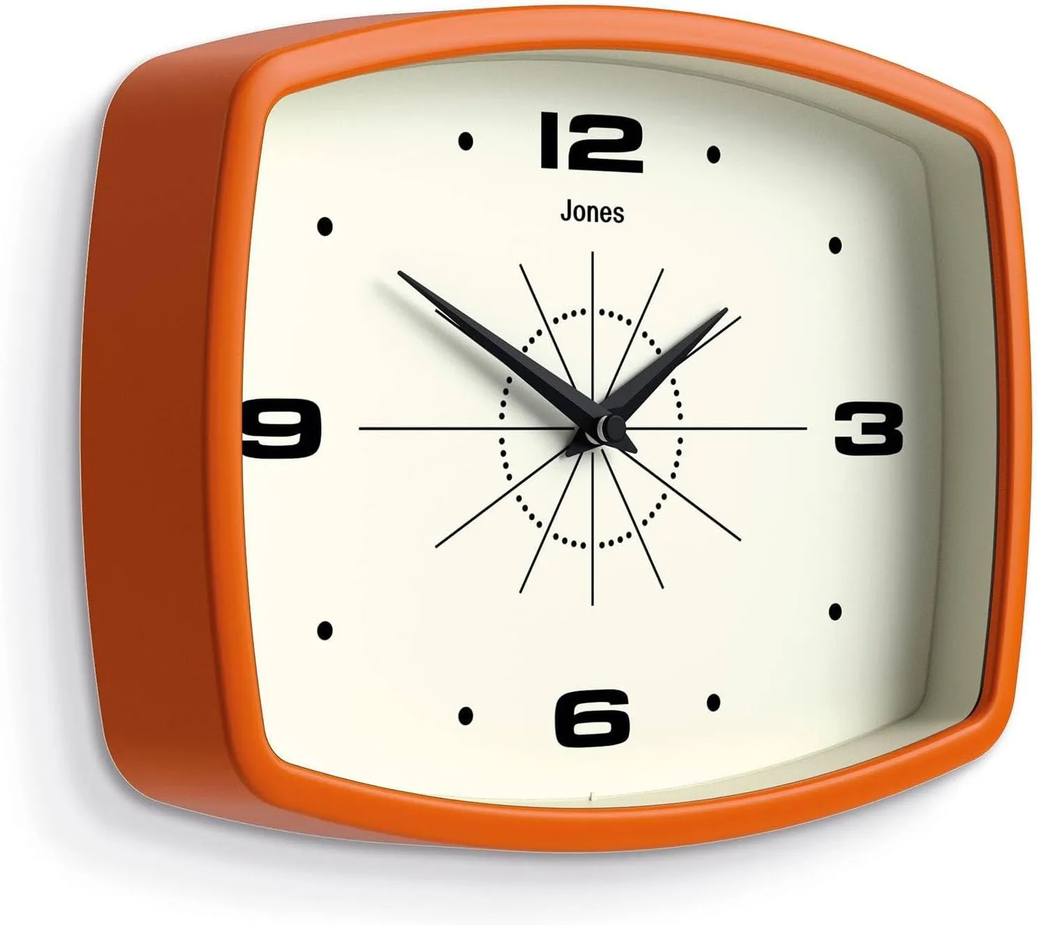 JONES CLOCKS® Movie Wall Clock | Retro Rectangular Clock | 10 inch | Orange | Cool Designer Look for Kitchen, Living Room or Office