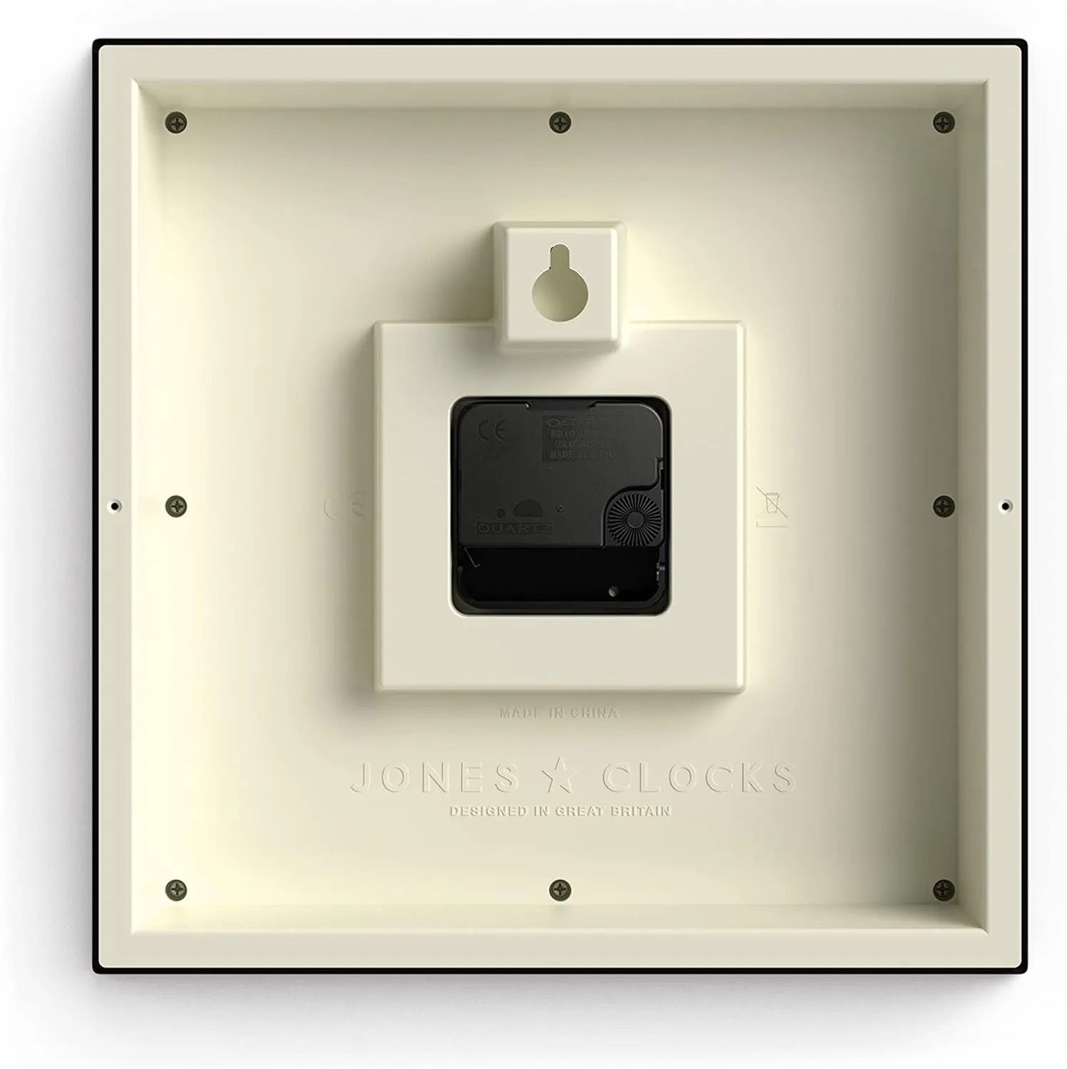 JONES CLOCKS The Mustard Wall Clock - Analog Retro Kitchen Clock - Easy to Read Dial - Square 10in British Design (Black)