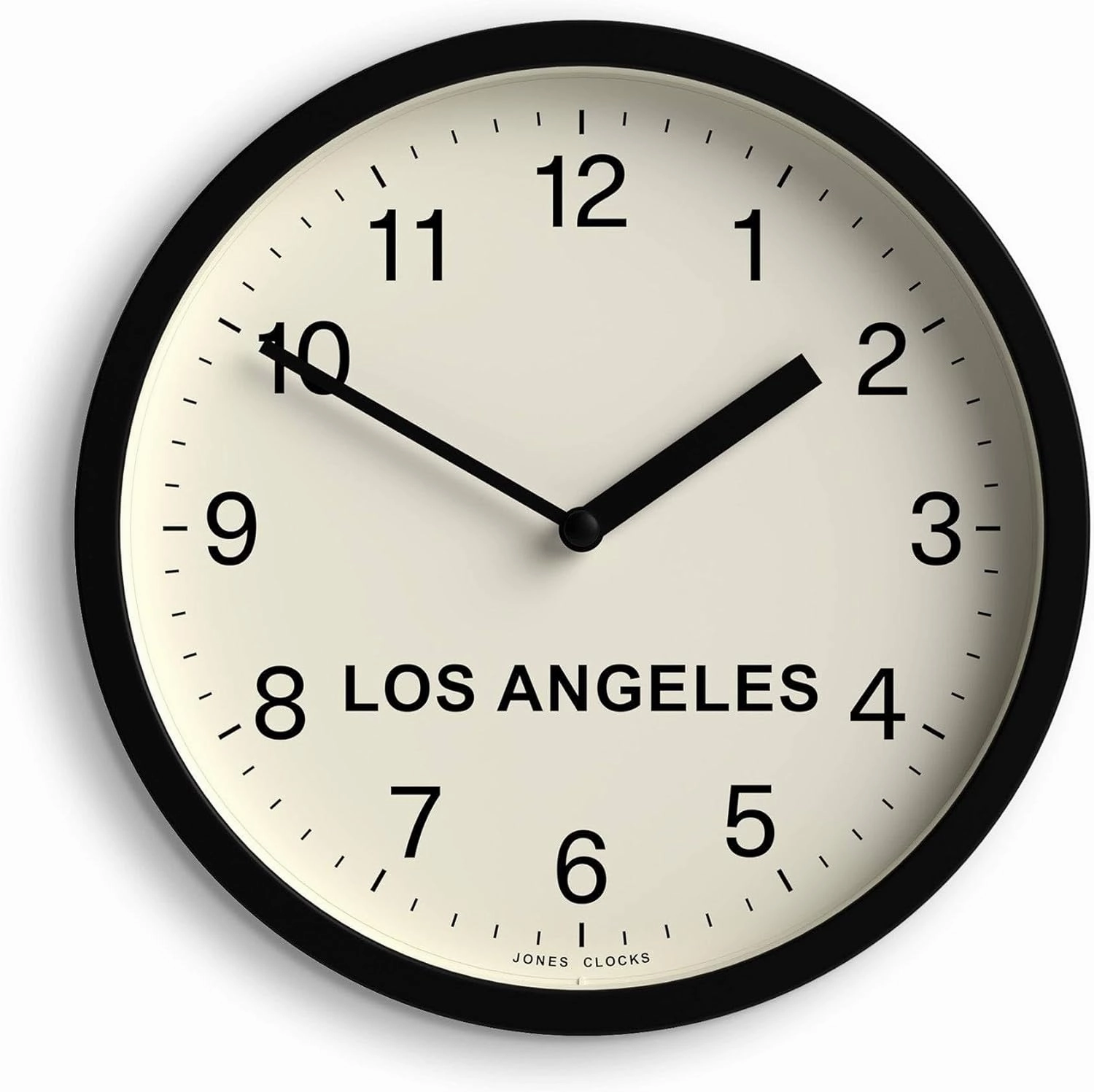 JONES CLOCKS® Los Angeles Time Zone Wall Clock | Small Modern Round Clock | 20cm | Black | Easy to Read Numbers | Ideal for Kitchen, Living Room, Office or Any Small Space