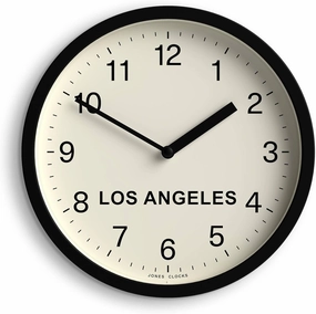 JONES CLOCKS® Los Angeles Time Zone Wall Clock | Small Modern Round Clock | 20cm | Black | Easy to Read Numbers | Ideal for Kitchen, Living Room, Office or Any Small Space