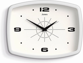 JONES CLOCKS® Movie Wall Clock | Retro Rectangular Clock | 10 inch | White | Cool Designer Look for Kitchen, Living Room or Office