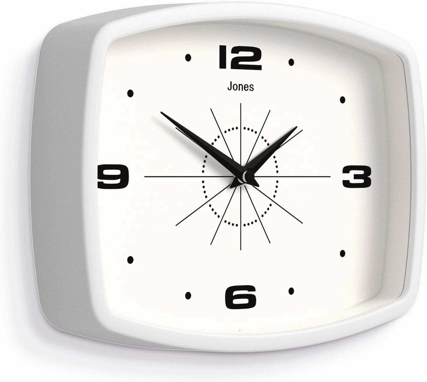JONES CLOCKS® Movie Wall Clock | Retro Rectangular Clock | 10 inch | White | Cool Designer Look for Kitchen, Living Room or Office