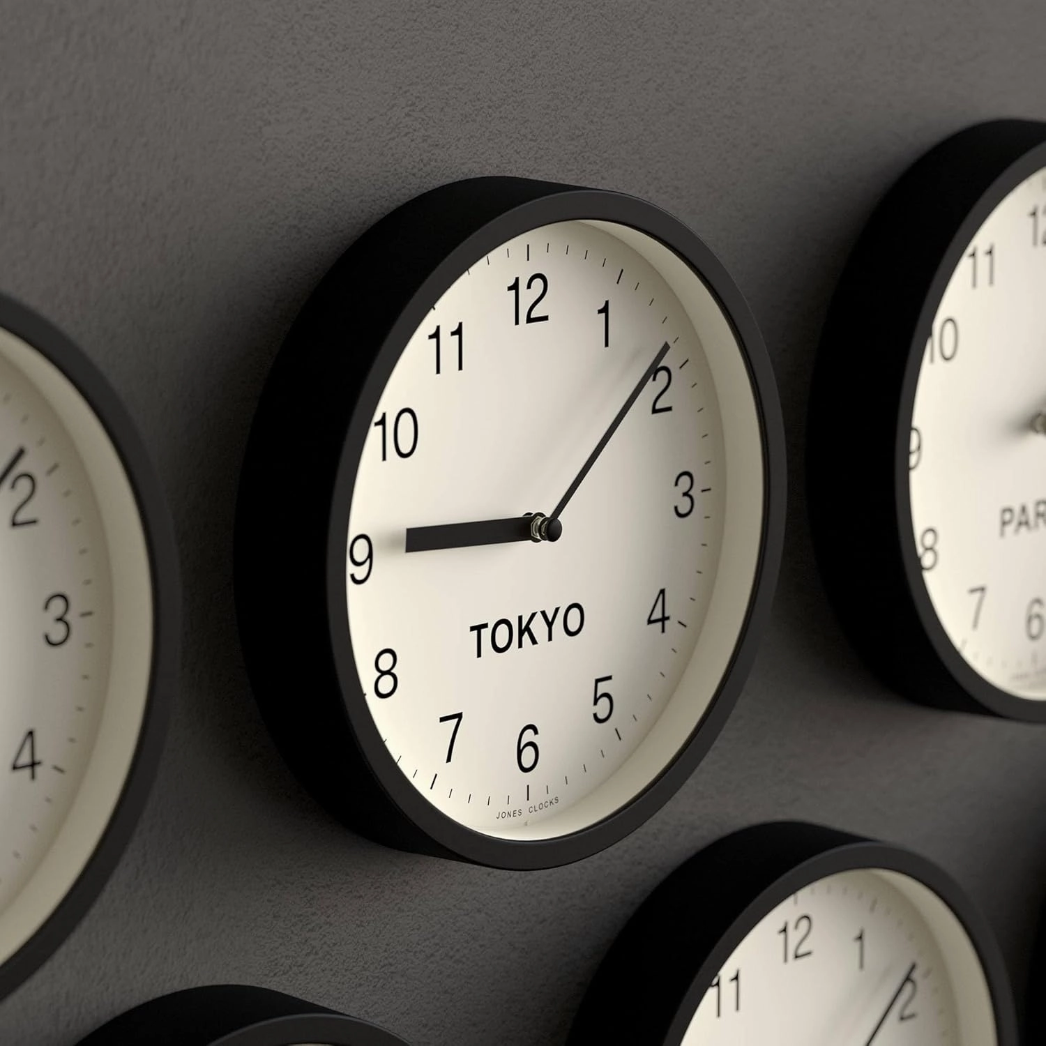 JONES CLOCKS® Tokyo Zone Wall Clock | Small Modern Round Clock | 20cm | Black | Easy to Read Numbers | Ideal for Kitchen, Living Room, Office or Any Small Space