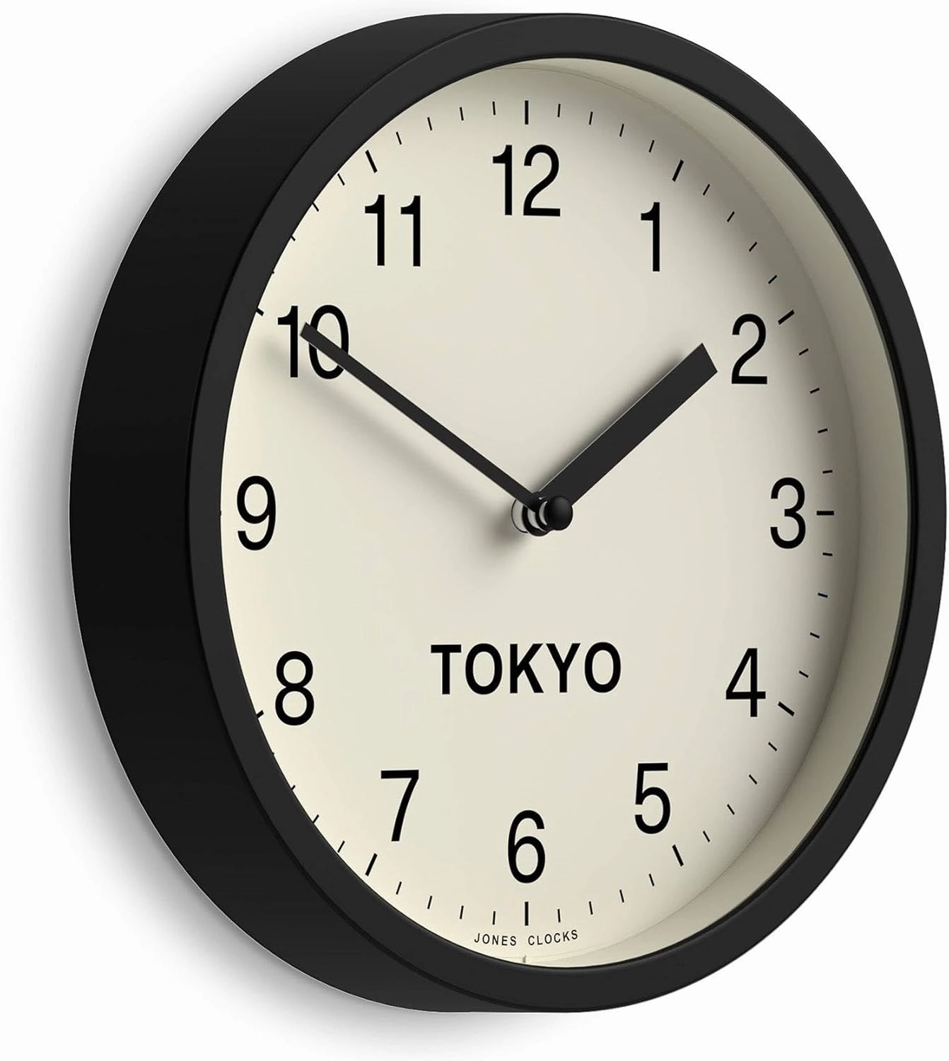 JONES CLOCKS® Tokyo Zone Wall Clock | Small Modern Round Clock | 20cm | Black | Easy to Read Numbers | Ideal for Kitchen, Living Room, Office or Any Small Space