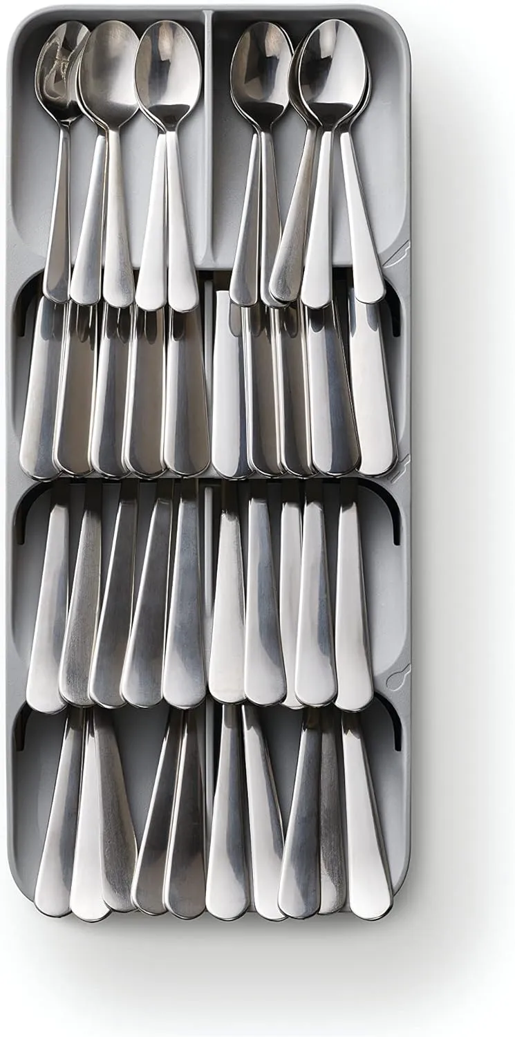 Joseph Joseph DrawerStore Compact Utensil Organizer For Kitchen Drawer Silverware, Flatware Tray, Grey