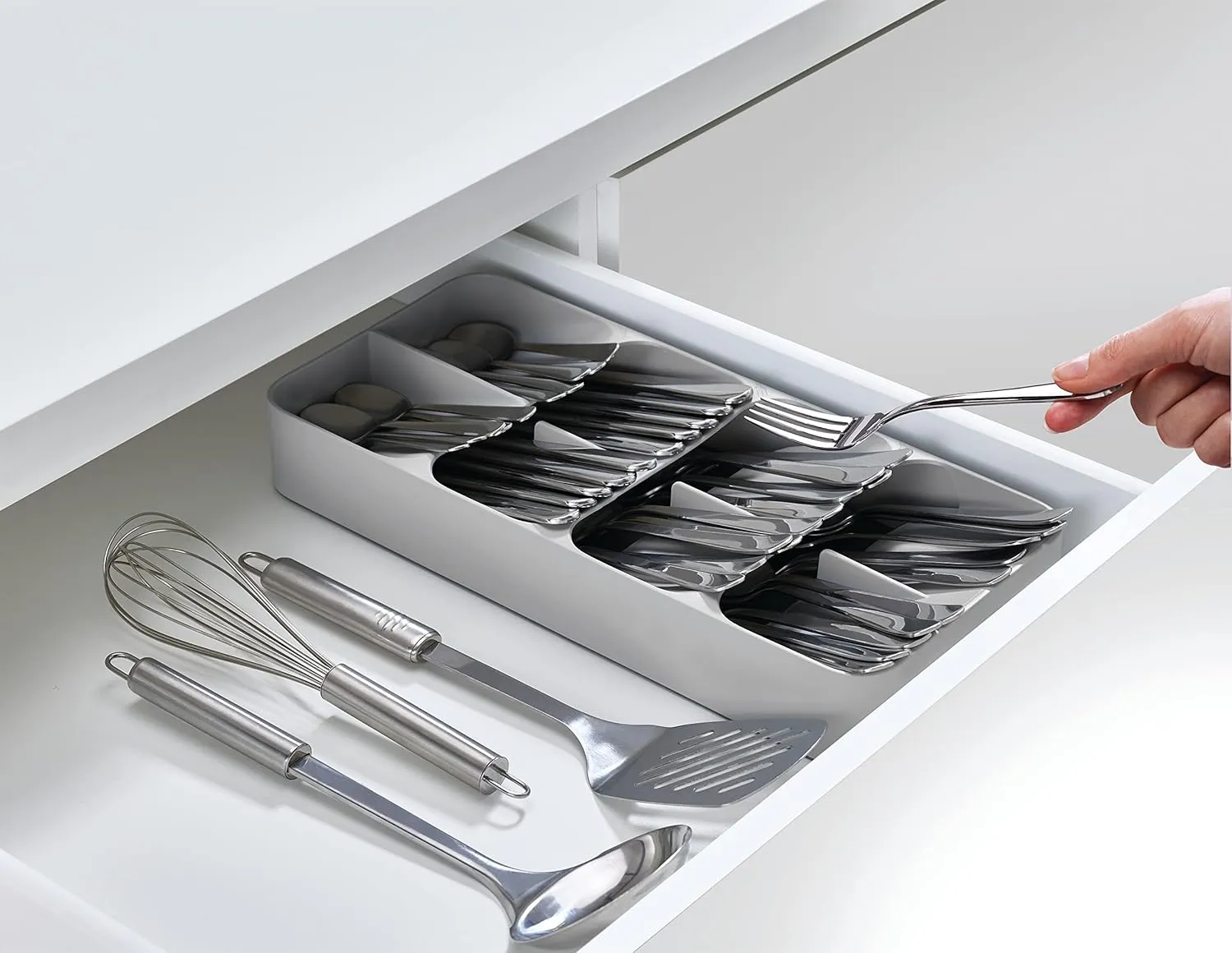 Joseph Joseph DrawerStore Compact Utensil Organizer For Kitchen Drawer Silverware, Flatware Tray, Grey