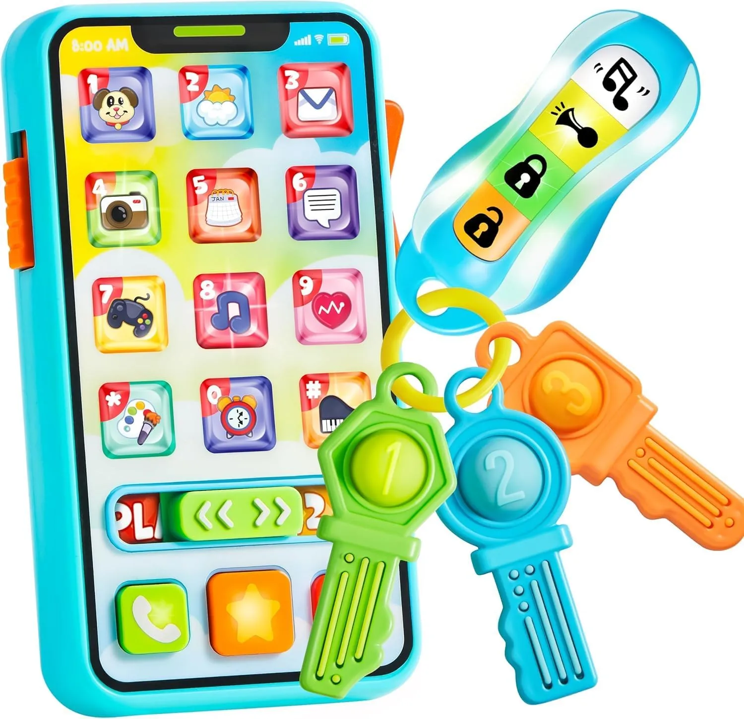 JOYIN Baby Musical Toy Phone and Car Keys Teether Set, 60  Music and Learning Phrases, Baby Learning Toys 10 Months, Toddler Birthday Gifts for Girs Boy, Easter Basket Stuffers