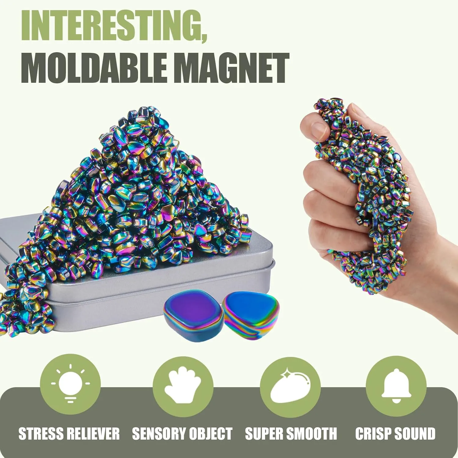 JUNYANG Magnetic Balls, 600  Mini Magnetic Putty, with 2 Large Smooth Magnetic Beads, Fun Quiet Fidget Toy for Adults & Teens, Weak Ferrite Putty Desk Toys for Office, ADHD Sensory Toys(Colorful)