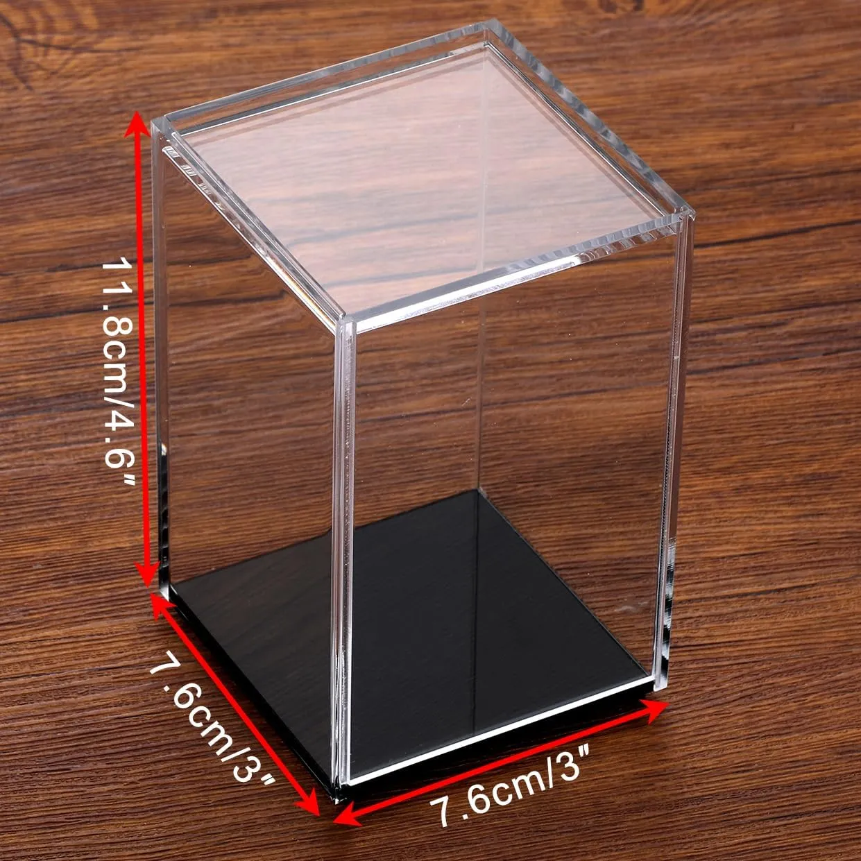 JUXYES Pack of 2 Clear Acrylic Display Case with Sliding Door for Mini Action Figures, Stackable Display Case Cube Small Showcase Free Standing Collectibles Protection Box, Black Bottom