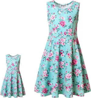 Jxstar Matching Girls & Doll Flower Dresses Sleeveless Summer 18" Dolls Clothes
