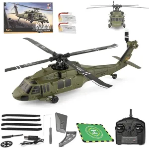 K170 UH-60L RC Helicopters, 2.4G 4CH RTF Remote Control Aircraft Model, 6-Axis Gyro Flybarless Military RC Helicopter for Adults