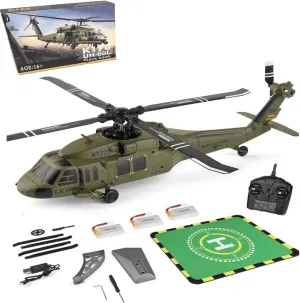 K170 UH60L RC Helicopter for Adults, 6-Axis Gyro Brushless Motor 2.4G 4CH Remote Contro Military Aircraft Single Wing Aileron Free Altitude Hovering