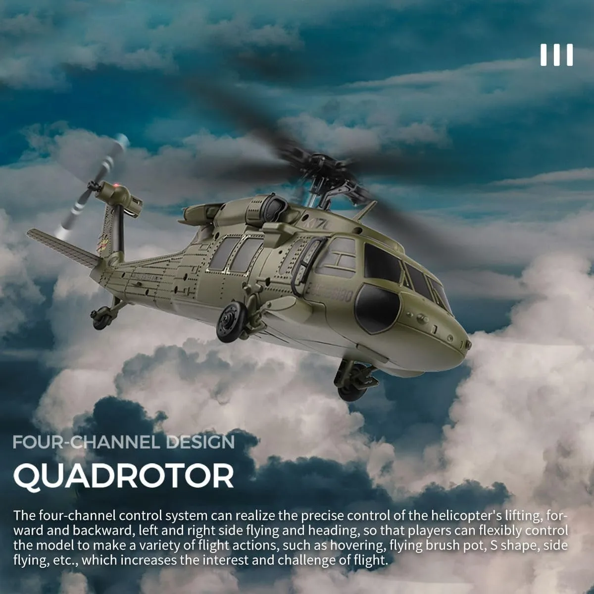 K170 UH60L RC Helicopter for Adults, 6-Axis Gyro Brushless Motor 2.4G 4CH Remote Contro Military Aircraft Single Wing Aileron Free Altitude Hovering