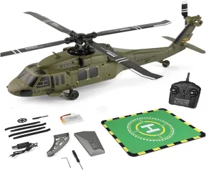 K170 UH60L RC Helicopter for Adults, 6-Axis Gyro Brushless Motor 2.4G 4CH Remote Contro Military Aircraft Single Wing Aileron