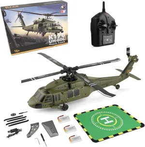 K170 UH60L RC Helicopter for Adults Beginners, 2.4G 4CH 6-Axis Gyro Remote Controlled Helicopter Military Aircraft Brushless Motor Altitude Hovering - RTF /3 Battery