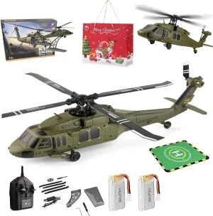 K170 UH60L RC Helicopter,2025 New Remote Controlled Helicopter for Adults Beginners,2.4G 4CH Flybarless RC Aircraft,6-Axis Gyroscope Altitude Hovering Military Aircraft Aileronles (2-Battery)