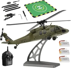 K170 UH60L Remote Controlled Helicopter 2.4Ghz 4CH RC Helicopter with 6-Axis Gyroscope, Altitude Hovering Remote Control Drone Single Propeller Military Aircraft Without Ailerons for Adults Beginners