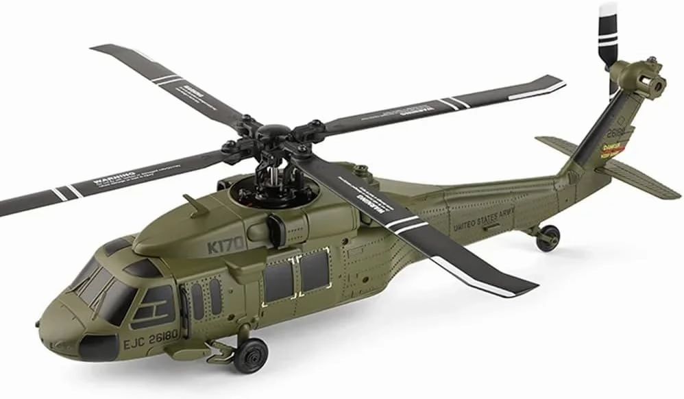 K170 UH60L RC Helicopter for Adults, 6-Axis Gyro Brushless Motor 2.4G 4CH Remote Contro Military Aircraft Single Wing Aileron Free Altitude Hovering, RTF - 2 Battery