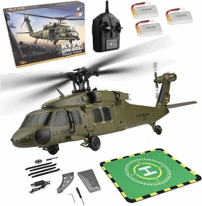 K170 UH60L RC Helicopter for Adults, 6-Axis Gyro Brushless Motor 2.4G 4CH Remote Contro Military Aircraft Single Wing Aileron Free Altitude Hovering, RTF - 3 Battery