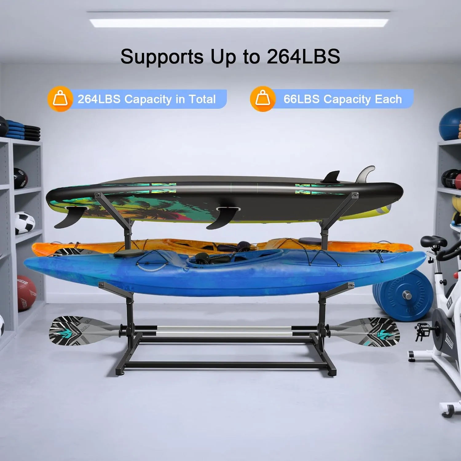 Kayak Storage Rack, Adjustable Heavy Duty Kayak Racks for Garage and Outdoor Storage, Freestanding Storage Rack for Kayak, Canoe, Surfboard & Paddleboard