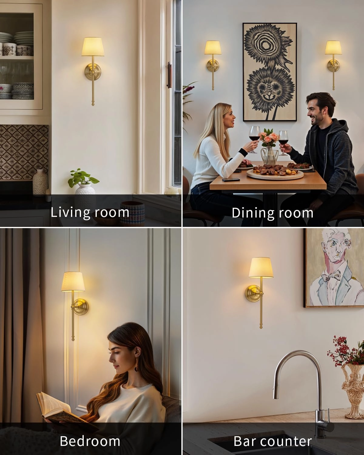 KDG Cordless Wall Sconces Set of 2, Small Wireless 5200mAh Rechargeable Battery Fabric LED Wall Lamps, Portables Lightings for Wall Painting, Living Room, Bedroom, Hallway, Gifts, Night Light (Gold)