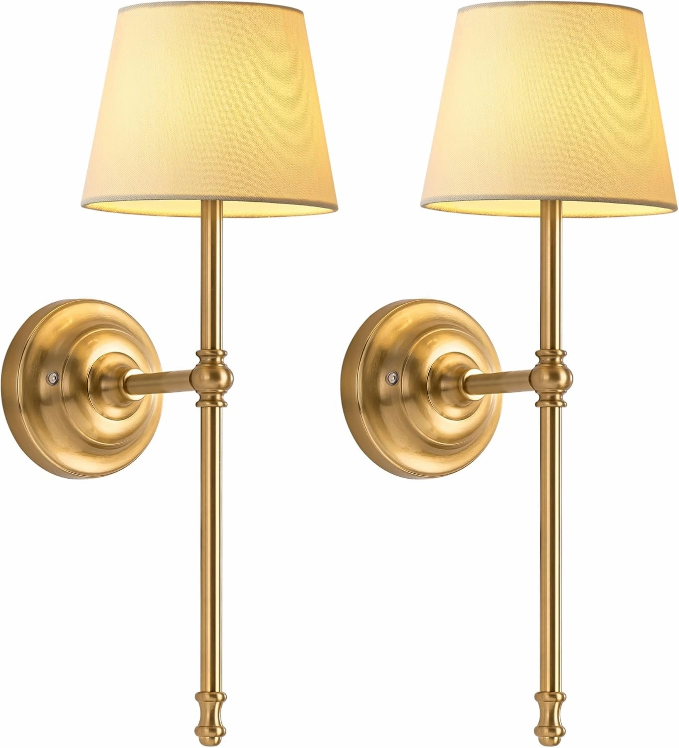 KDG Cordless Wall Sconces Set of 2, Small Wireless 5200mAh Rechargeable Battery Fabric LED Wall Lamps, Portables Lightings for Wall Painting, Living Room, Bedroom, Hallway, Gifts, Night Light (Gold)
