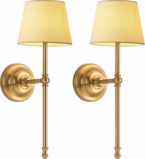 KDG Cordless Wall Sconces Set of 2, Small Wireless 5200mAh Rechargeable Battery Fabric LED Wall Lamps, Portables Lightings for Wall Painting, Living Room, Bedroom, Hallway, Gifts, Night Light (Gold)