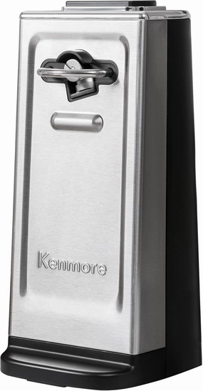 Kenmore Smooth Edge Electric Can Opener Extra Tall Stainless Steel One Touch Side Cut Blade Opens Regular & Pop Top Cans Safe Easy Compact Durable Silver Black