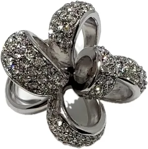 Kenneth Jay Lane, Rhodium & Rhinestone Bow Clip Earrings and Statement Ring