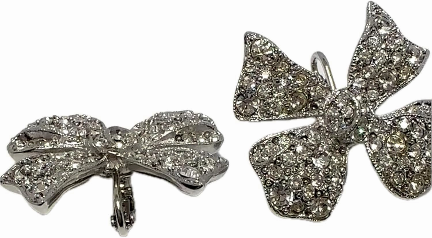 Kenneth Jay Lane, Rhodium & Rhinestone Bow Clip Earrings and Statement Ring