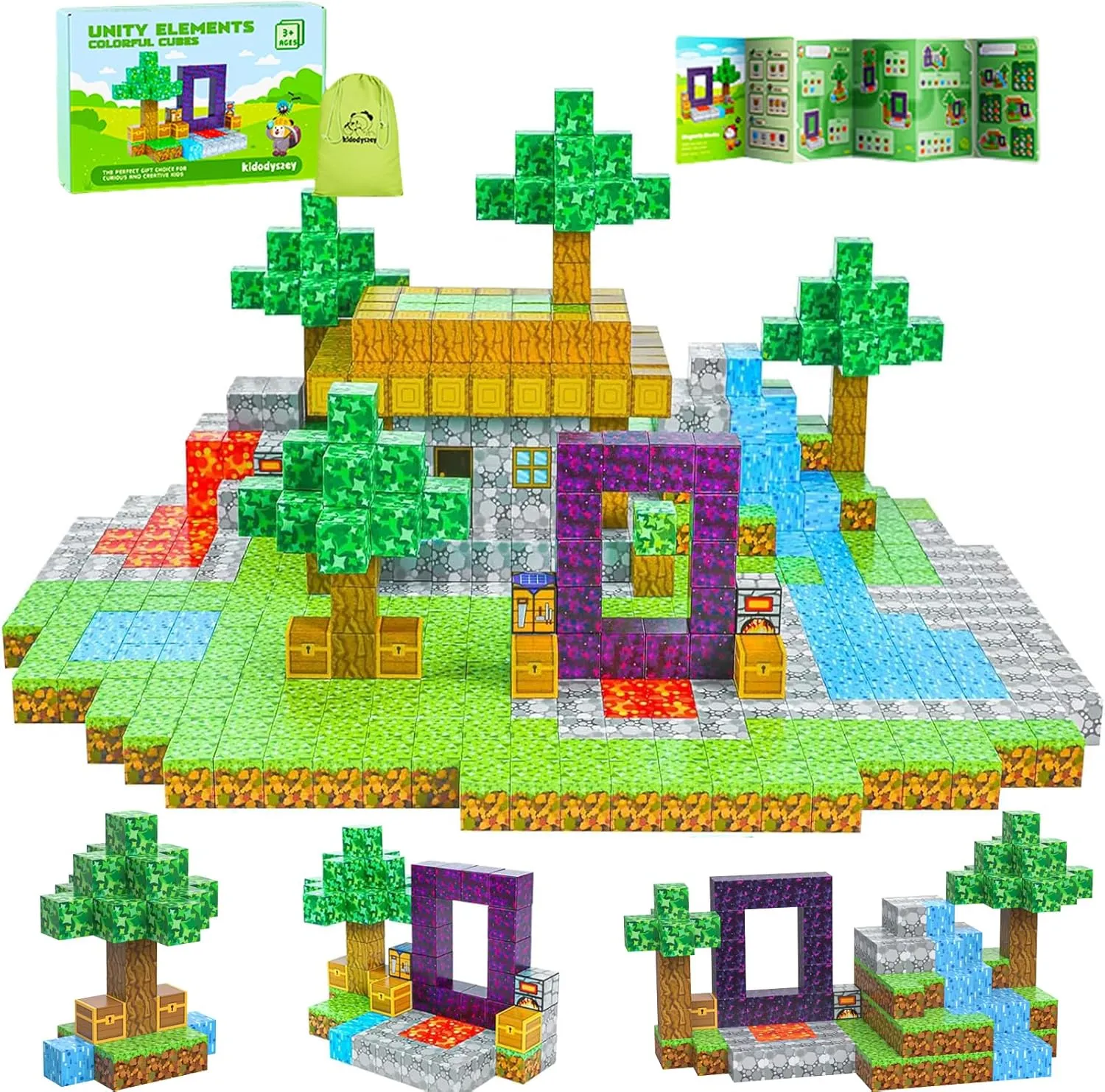 Kid Odyssey Magnetic Blocks - Mine Magnet Portal World Set, Building Toys for Boys & Girls, Montessori Toys Gifts for 3  Kids