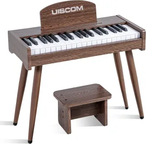 Kids Keyboard Piano, 37 Keys Digital Piano, Toddler Musical Instruments, Wooden Kids Piano with Bench, Toddler Piano for 3  Girls and Boys, Walnut