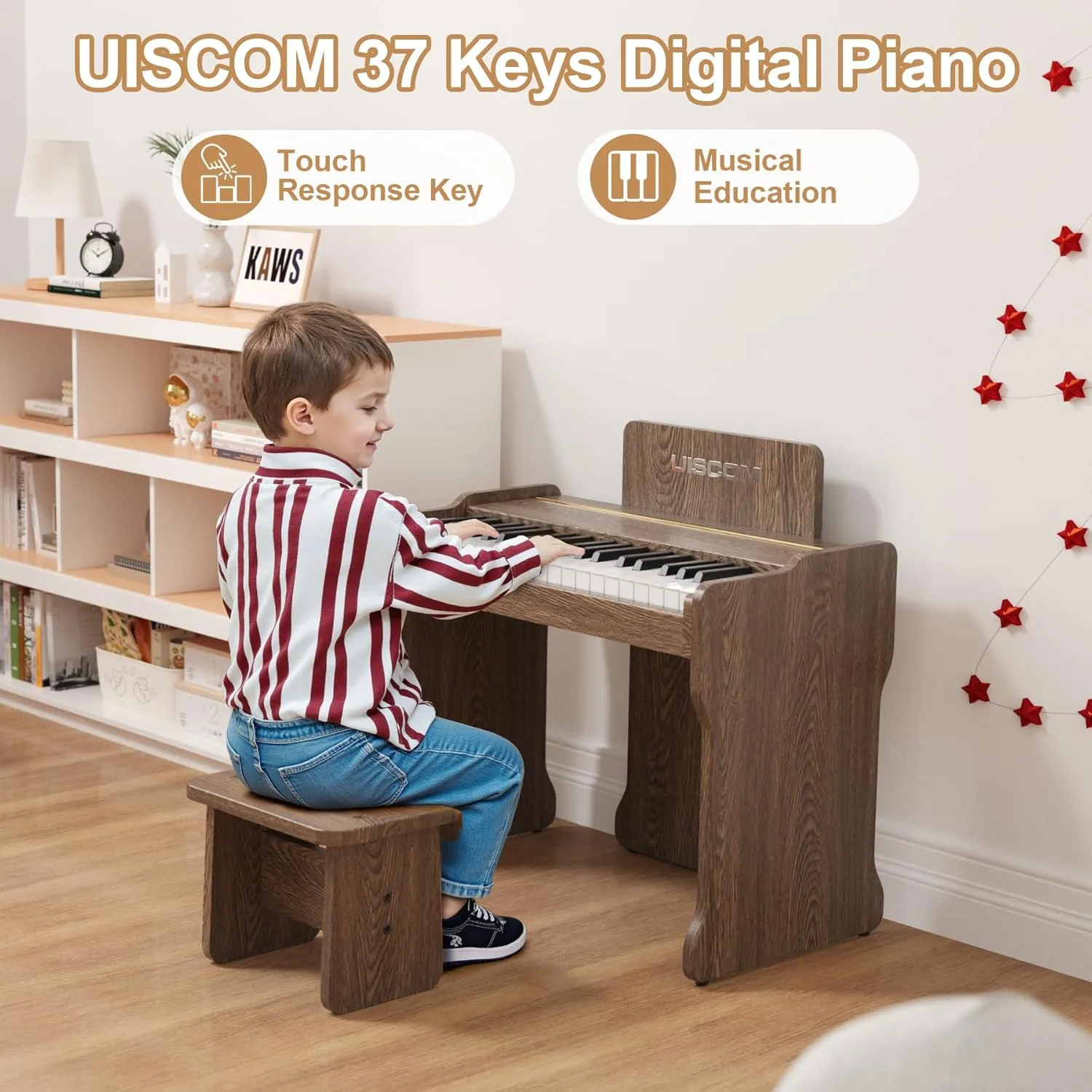Kids Piano Keyboard, 37 Keys Digital Piano, Toddler Piano for Kids, Mini Baby Piano Toy, Kids Musical Instruments Sets, Wood Piano Keyboard for Kids Ages 3 ,Walnut