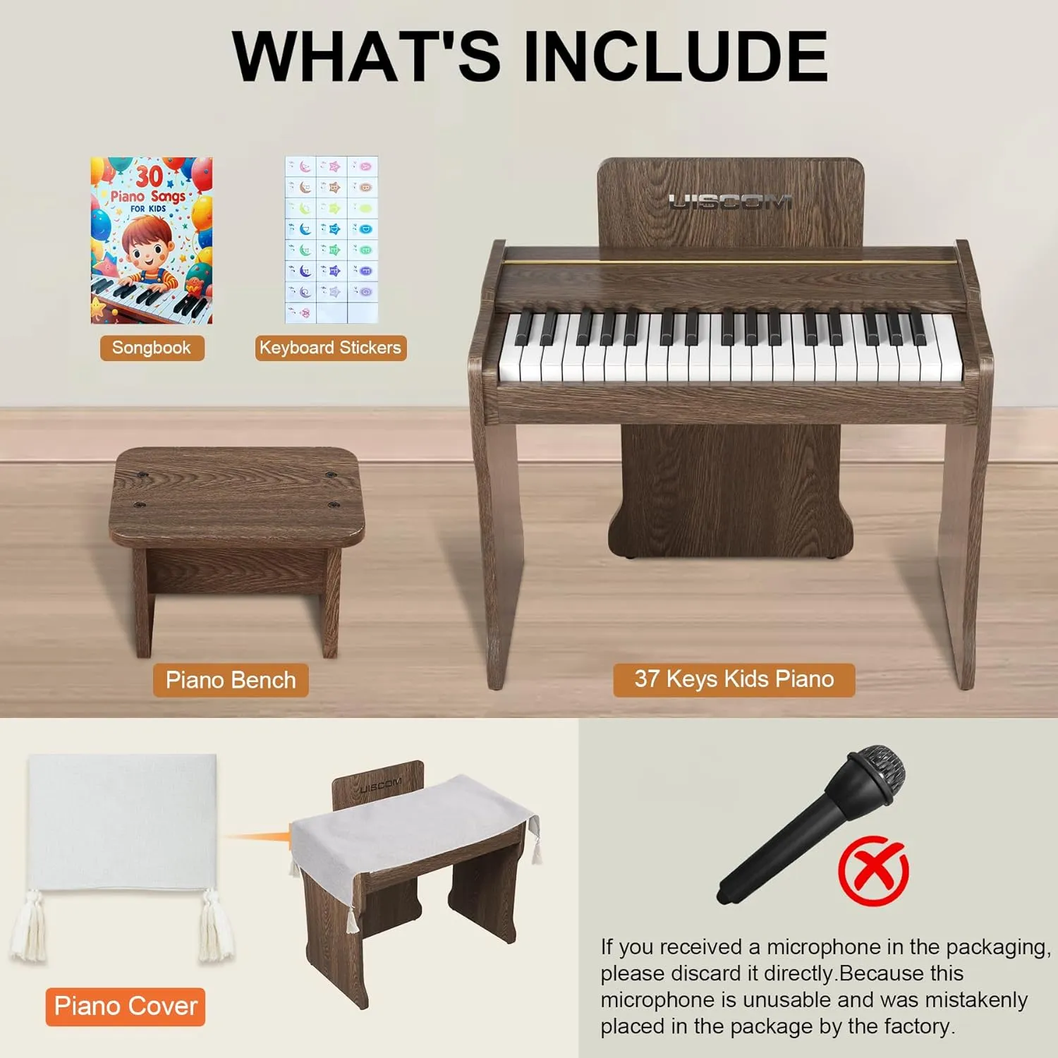 Kids Piano Keyboard, 37 Keys Digital Piano, Toddler Piano for Kids, Mini Baby Piano Toy, Kids Musical Instruments Sets, Wood Piano Keyboard for Kids Ages 3 ,Walnut