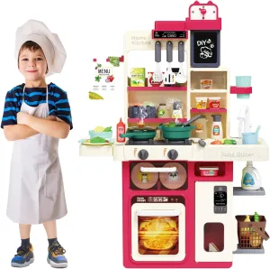 Kids Play Kitchen Toys,Kitchen Playset with Smoke, Sound & Light，Creations Busy Chef's Kitchen Restaurant Playset，Cooking Stove with Steam (825A-1)